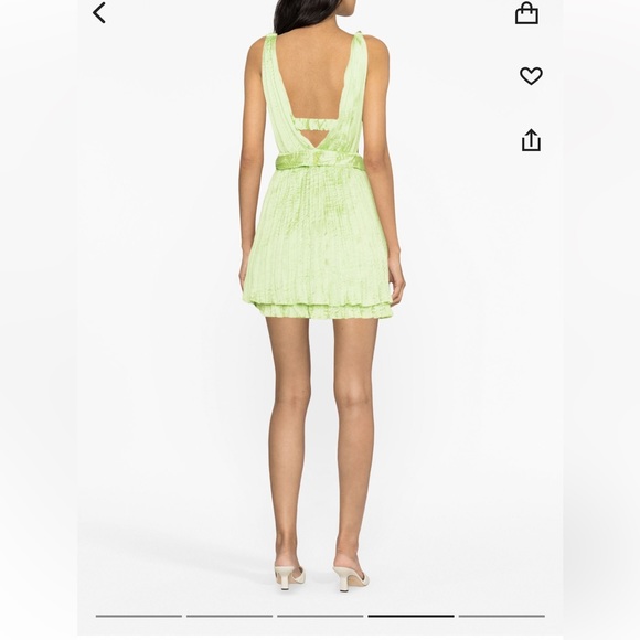 Maje Satin Green Pleated Mini Dress - Picture 2 of 3